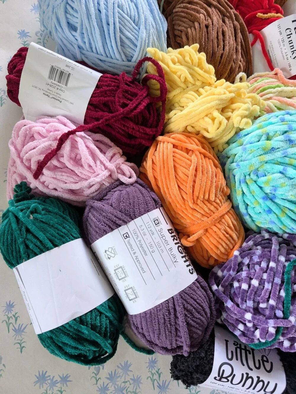 Group Chenille and Blanket Yarn Bernat Premier Parfait Chunky Sweet Snuggles Lot